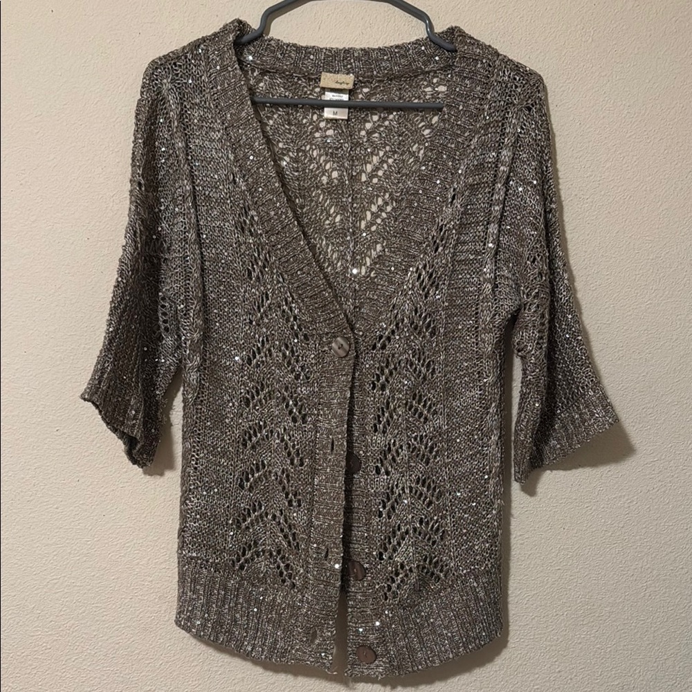 Daytrip Gray/Silver Sequin Cardigan Sweater with Open Front